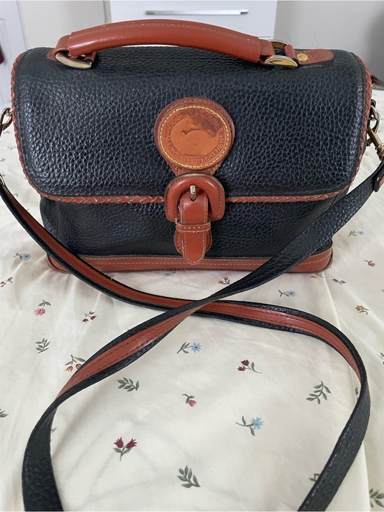 Dooney & Bourke Handbags - Dooney & Bourke Black Pebbled Leather Crossbody with Brown Trim